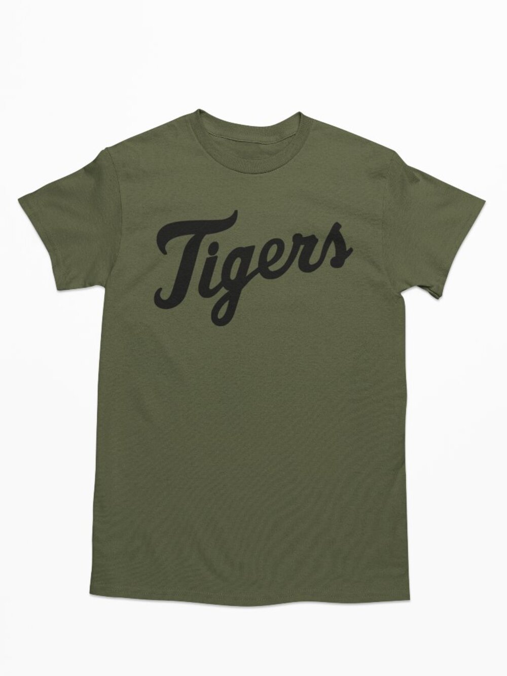 NEW Detroit Tigers Script Wordmark Home Logo T-Shirt MILITARY ARMY GREEN